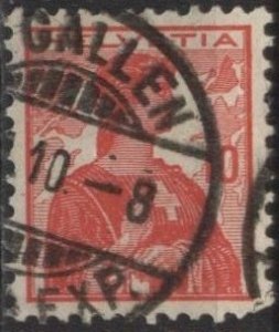 Switzerland 164 (used, St. Gallen postmark) 10c Helvetia, carmine (1909)