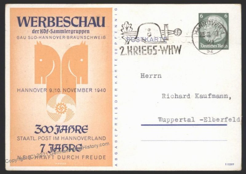 Germany 1940  Stamp Show Hannover GS 3pf Postal Stationery Briefmarken Au 103608