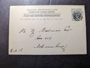 1893 British Bechuanaland Overprint Postcard Cover Vryburg to Johannesburg