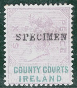 GB IRELAND QV REVENUE Stamp 6d Lilac SPECIMEN *COUNTY COURTS* Mint MM WHITE99