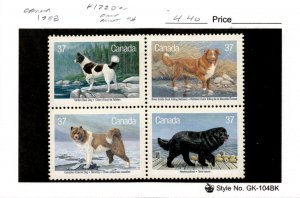 Canada, Postage Stamp, #1220a Block Mint NH, 1988 Dogs (AC)