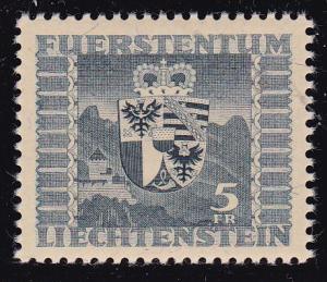 Liechtenstein 1945 5fr. bl gray Arms of Liechtenstein & Vaduz Castle  VF/NH(**)