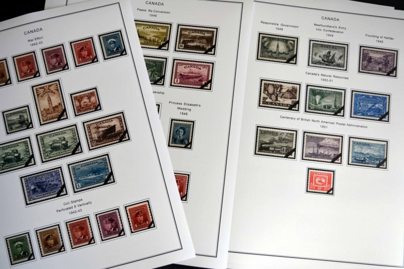 COLOR PRINTED CANADA [CLASS.] 1851-1955 STAMP ALBUM PAGES (37 illustrated pages)