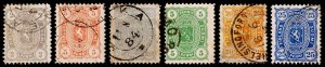 Finland Scott 25-26, 28, 31, 33-34 (1881-85) Used G-F, CV $41.15 C