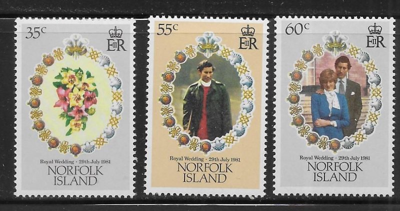 Norfolk Island 280-282 Diana Wedding set MNH c.v. $1.75