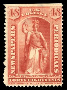 United States, Newspaper Stamps #PR66 Cat$1,000, 1879 48c red, hinged, natura...