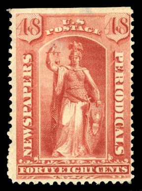 United States, Newspaper Stamps #PR66 Cat$1,000, 1879 48c red, hinged, natura...