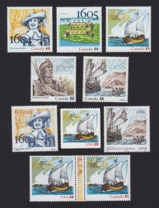 CANADA-FRANCE-USA joint issue = 400th FRENCH SETTLEMENT = Full 5 years set of 10