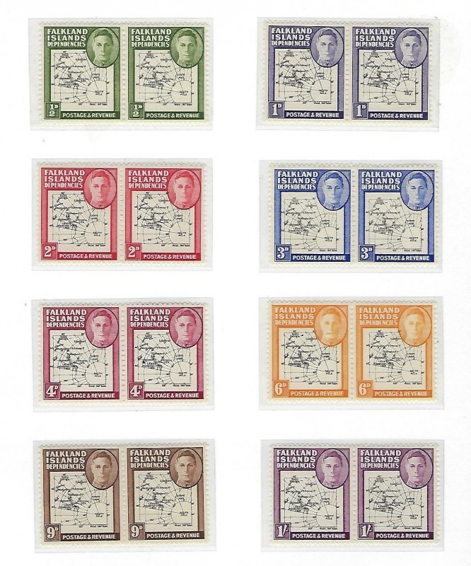 FALKLAND IS. DEPENDENCIES #1L1-1L8 1946 MAP- PAIRS (80TH PARALLELL GAP) MINT LH