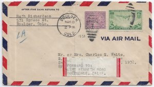 1938 Boulder, Co to Sydney, Australia fwd Glendale, Ca Airmail (59435)