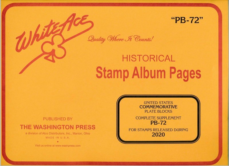 WHITE ACE 2020 US Commemorative Plate Blocks Album Supplement Pages PB-72