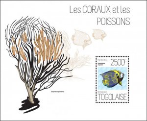 Togo - Marine Life - Fish, Angelfish - Coral - Souvenir Sheet 20H-654