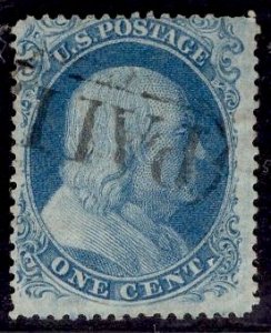 US Stamp #20 1c Franklin Type II w/ Paid Cancel. SCV $260