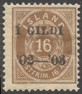 ICELAND 1902  Sc 55 16a brown MH F-VF