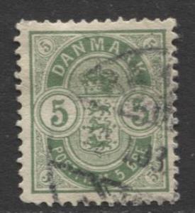 Denmark - Scott 43 - Definitive Issue -1884 - Used - Single 5s Stamp