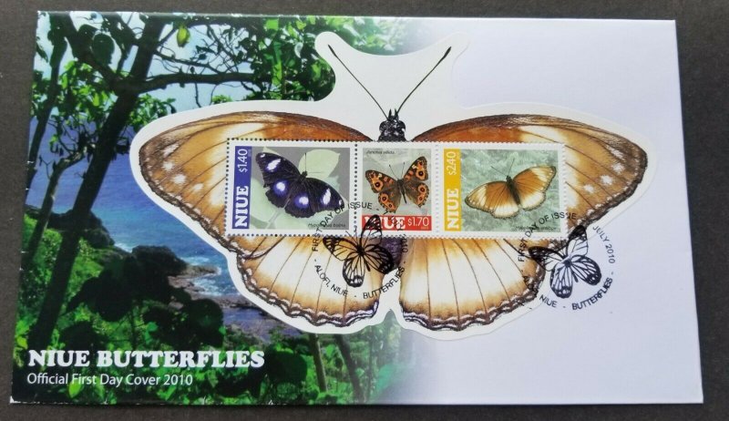 *FREE SHIP Niue Butterflies & Moth 2010 Insect (FDC) *odd shape *unusual