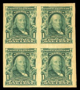 United States, 1904-9 #314 Cat$120+, 1906 1c blue green, block of four, never...