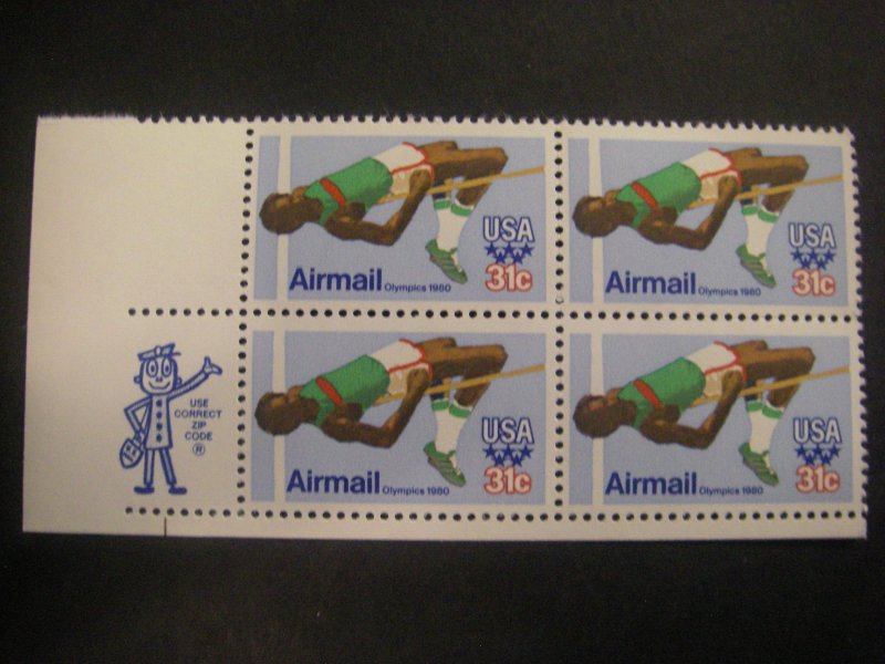 Scott C97, 31c Olympic High Jumper, Zip Block of 4 LL, MNH Airmail Beauty