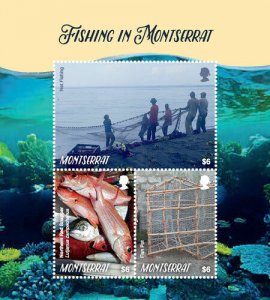 Montserrat 2018 - Fishing in Montserrat - Sheet of 3 stamps - Scott #1416 - MNH