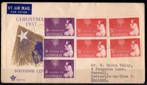 Australia 1957 Sc#306/307 CHRISTMAS FDC Letter to England Circulated