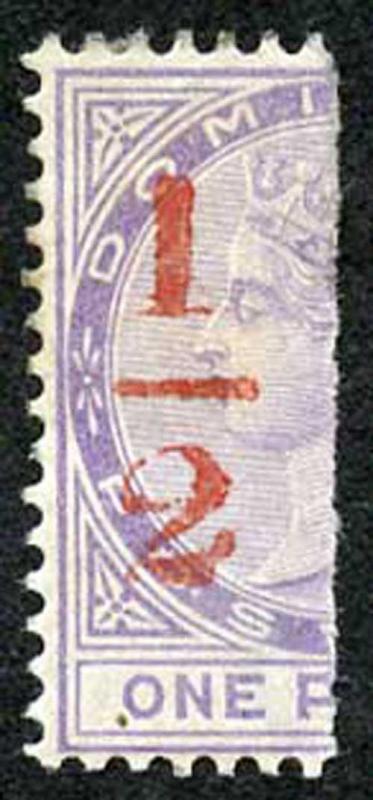 DOMINICA SG11 1/2d in Red on Bisected 1d Lilac M/Mint