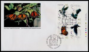 Canada 1567a BR Plate Block on FDC - Birds, Maps, Butterfly, Bat