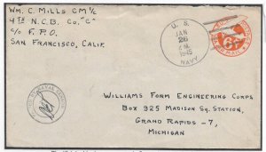 4th NCB Guam to Grand Rapids, MI 1945 Airmail (N7664)