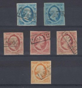 NETHERLANDS 1852 WILLIAM III Sc 1-3, 1a & 2a (6x) FULL SET FRANCO PMKS SCV$308 