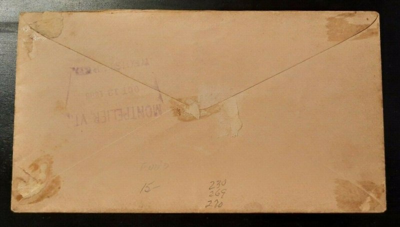 1896 Registered Stamp Dealer Aux East Clarendon Montpelier Multiple Cancel VT