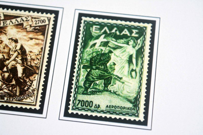 COLOR PRINTED GREECE AIRMAIL 1926-1958 STAMP ALBUM PAGES (7 illustrated pages)