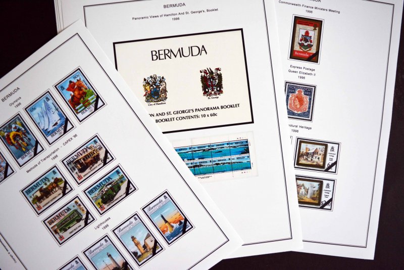 COLOR PRINTED BERMUDA 1865-1999 STAMP ALBUM PAGES (86 illustrated pages)