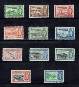 Turks & Caicos: 1950, King George VI definitive, Short Set to 2/- MLH