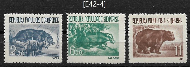 [E42-4] Albania 1961, Wildlife, Sc. # 589-591, MNH