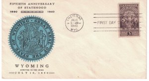 #897 FDC, 3c Wyoming 50th, 4 diff. cachets