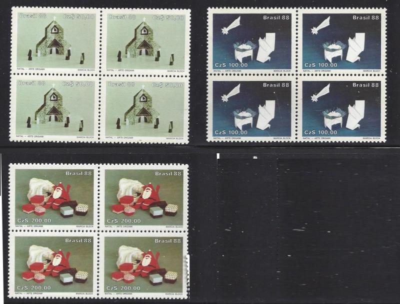 Brazil 2153 - 2155 Christmas 1988, Blocks of 4 MNH