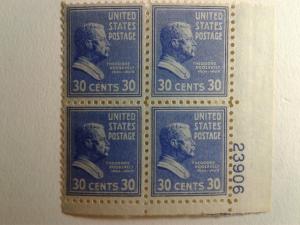 SCOTT # 830 PLATE BLOCK GEM 30 CENT MINT NEVER HINGED ROOSEVELT PRESIDENTIAL