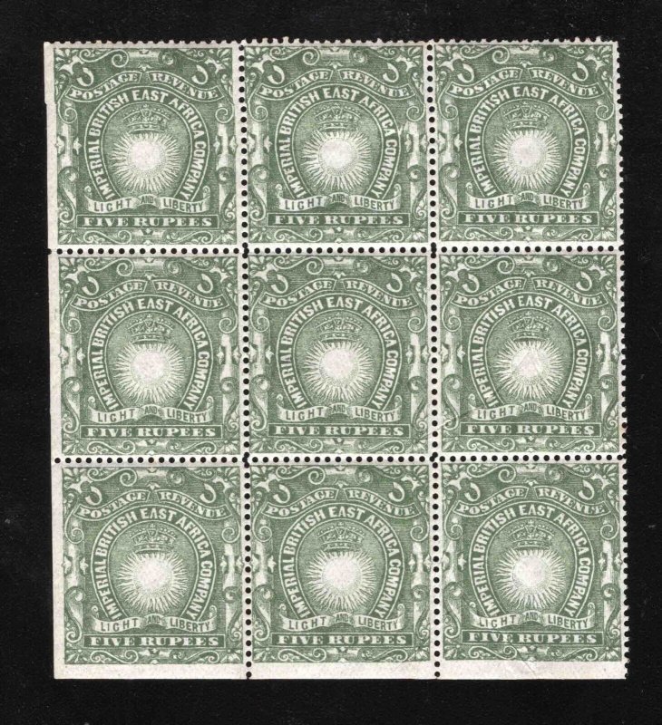 MOMEN: BRITISH EAST AFRICA SG #19 1890 BLOCK OF 9 MINT OG NH £270 LOT #66724