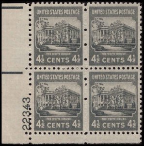US #809 THE WHITE HOUSE MNH LL PLATE BLOCK #22343