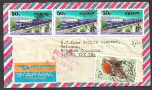 KENYA 1976 TRAINS SEASHELL Cover w EAST AFRICAN AIRLINES SAFARI  Airmail Label