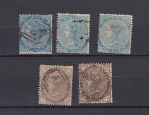 Jamaica QV 1860 Collection Of 5 1d (3) 1/- (2) Fine Used BP1651