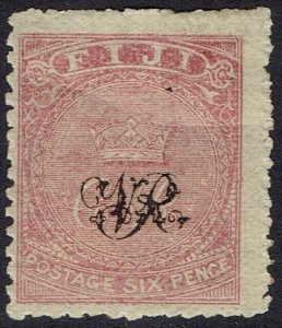 FIJI 1876 VR OVERPRINTED CR MONOGRAM 6D WOVE PAPER