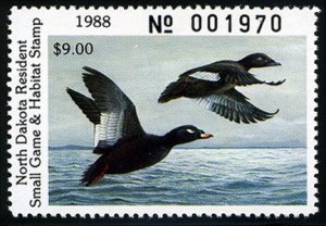 United States, Duck Hunting - State #ND50 Cat$14, North Dakota, 1988 $9 White...