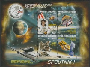 GABON - 2018 - Sputnik I, 60th Anniv - Perf 4v Sheet - MNH -Private Issue