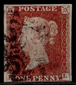 GB QV SG8, 1d red-brown BLACK MX PLATE 30, USED. Cat £65. KL 