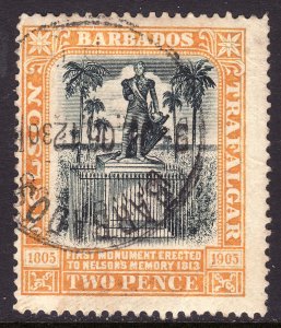 1906 Barbados Lord Nelson Monument Two Pence issue Used Sc# 105 CV $5.50