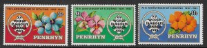 Penrhyn Islands Scott 219-221 MNH 1983 Scout XV World Jamboree Overprint Flowers