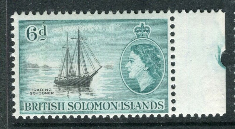 BRITISH SOLOMON ISLANDS; 1953 early QEII issue fine mint hinged 6d. value