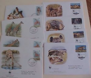 WILDLIFE  UGANDA GIRAFFE & HYENA  FDC 8 DIFF.  CACHET   1997-2008