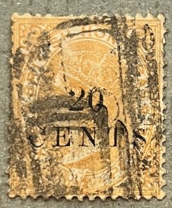 British Honduras 24 / 1888 20c on 6p Yellow Queen Victoria QV Stamp, Used