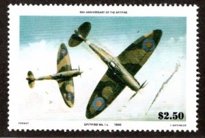 Nevis,Scott 461, Country omitted error UL, Spitfire, 50th Anniv.